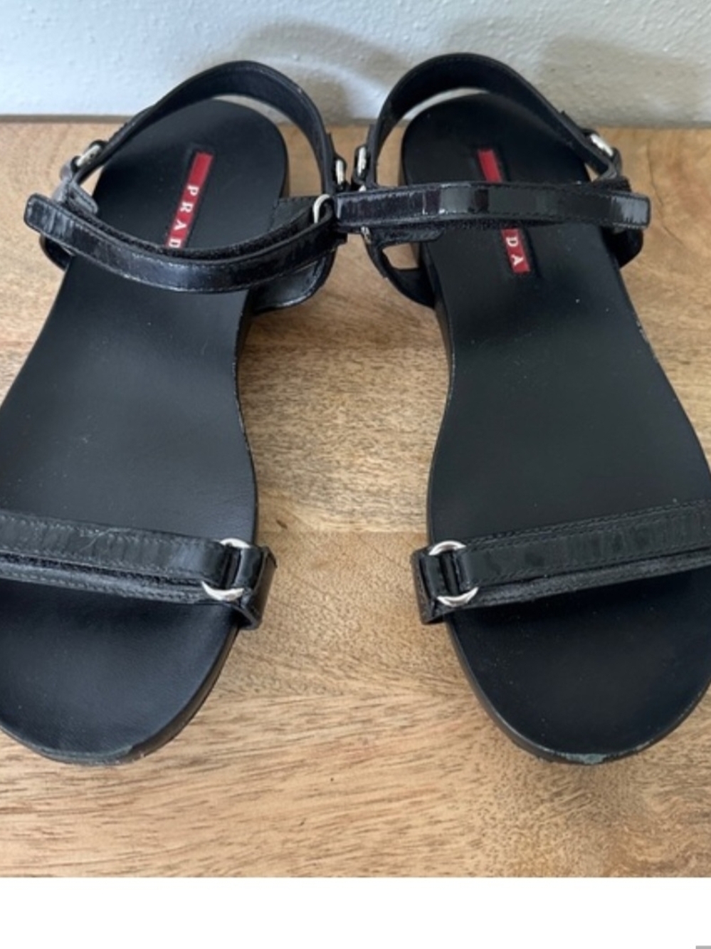 Prada Black Leather Strap Sandals with Silver Buckles